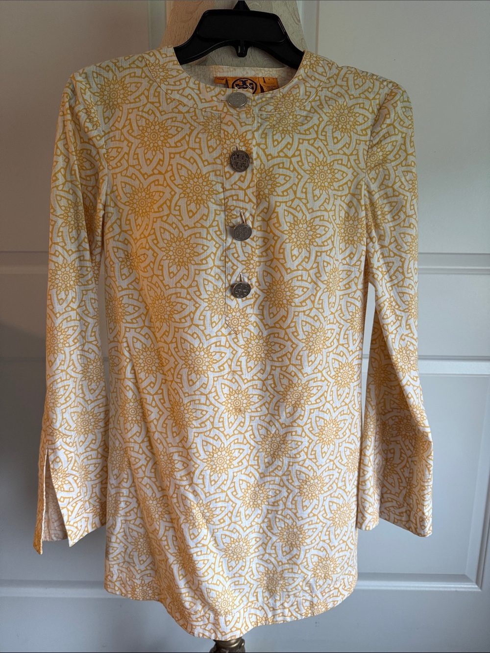 TORY BURCH Yellow and White Patterned Button-Front Tunic
